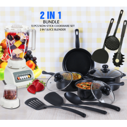 2 in 1 Bundle Offer, Royal Mark 13 pcs Non-Stick Cookware Set, Top Sonic 2 in 1 Juice Blender 1.5 Liters Jar 4 Speed 350W